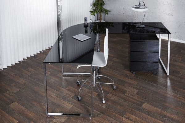 Čierny rohový písací stôl Big Deal 60 x 160 - 180 cm - 8 mm »