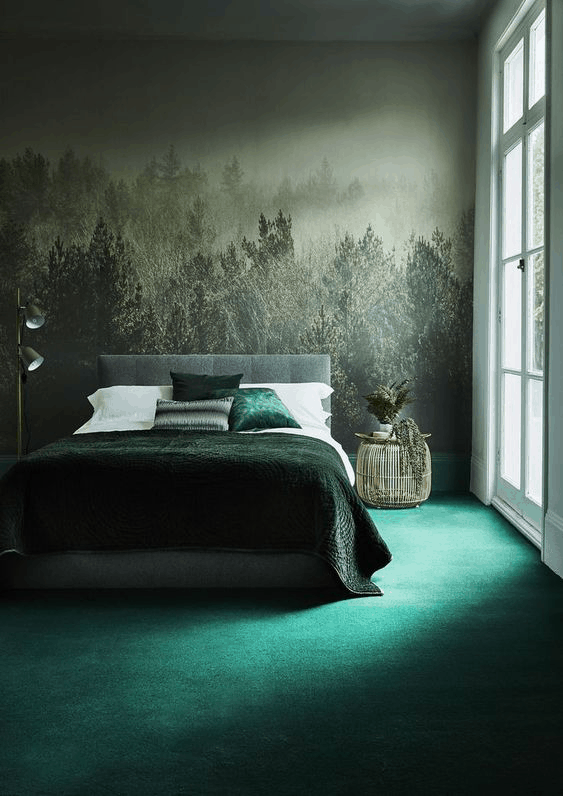 zeleny koberec v spalni