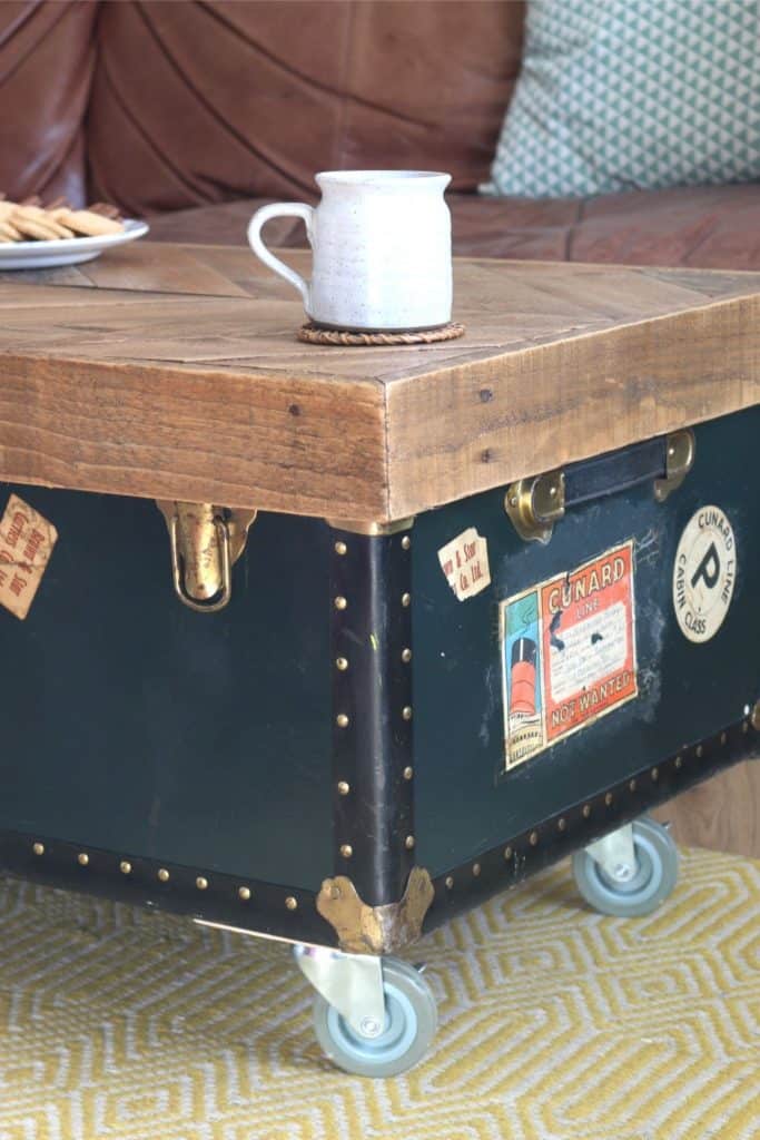 Starý kufor ako konferenčný stolík ideálny k retro, či industriálnemu štýlu. Zdroj: Pinterest.com
