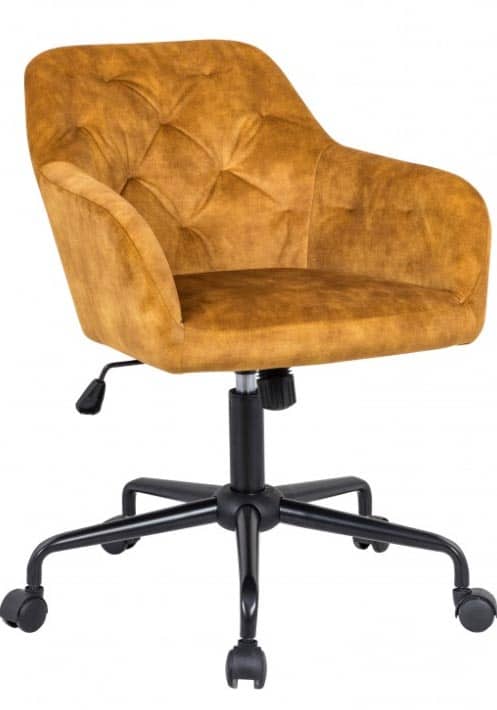 Aj nábytok na kolieskach dokáže zaujať. Horčicovo žltá kancelárska stolička je toho príkladom. Zdroj: iKuchyne.sk