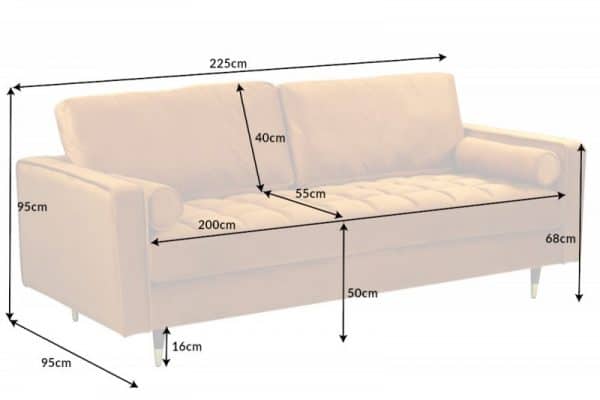 Sofa Cozy Velvet 225cm senfžltá zamat